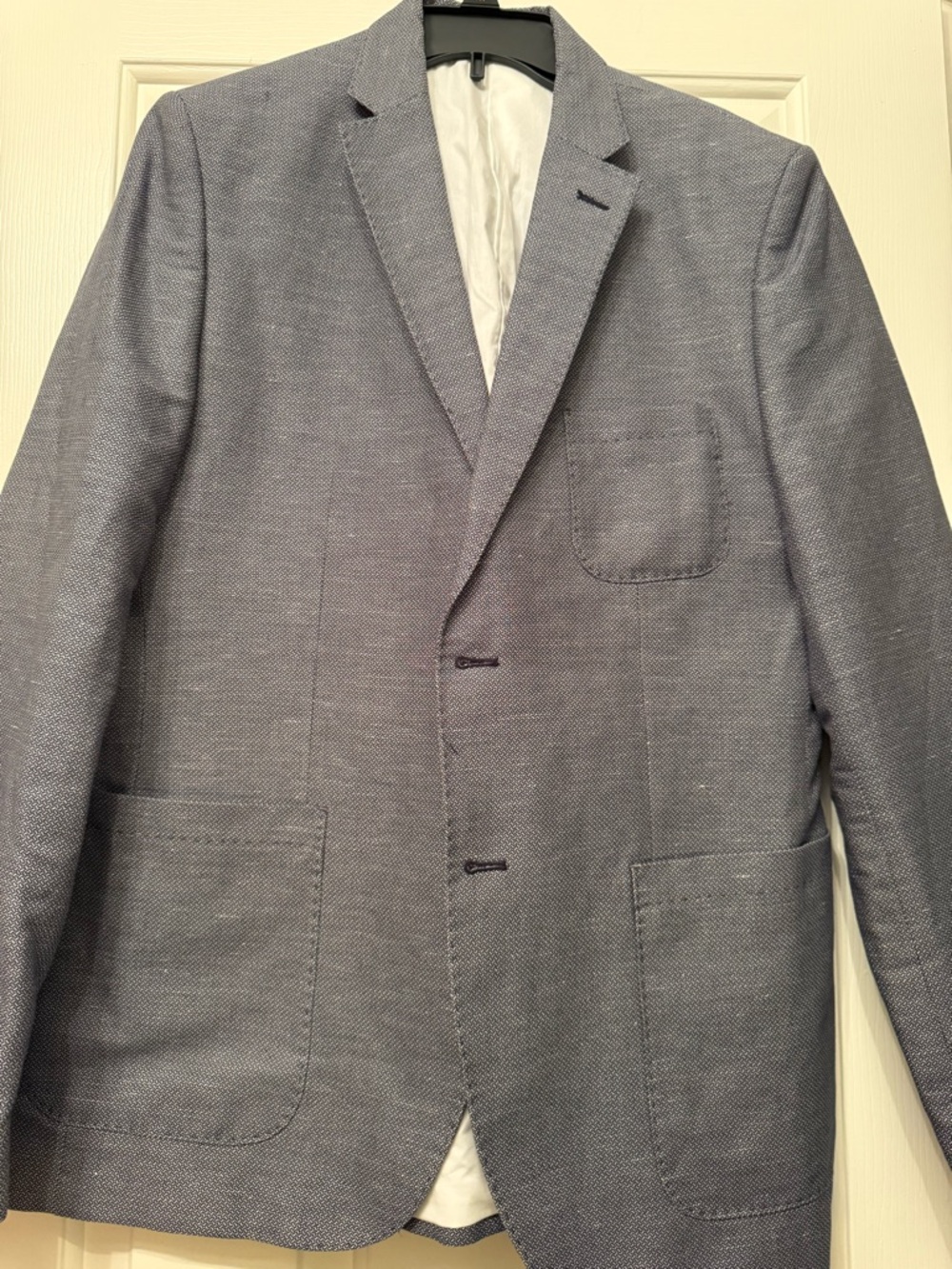 H&M Men's Light Blue Textured Two-Button Blazer